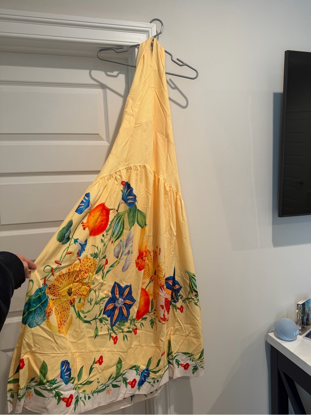 Yellow Halter Maxi Dress with Floral Border Print - Picture 4 of 5